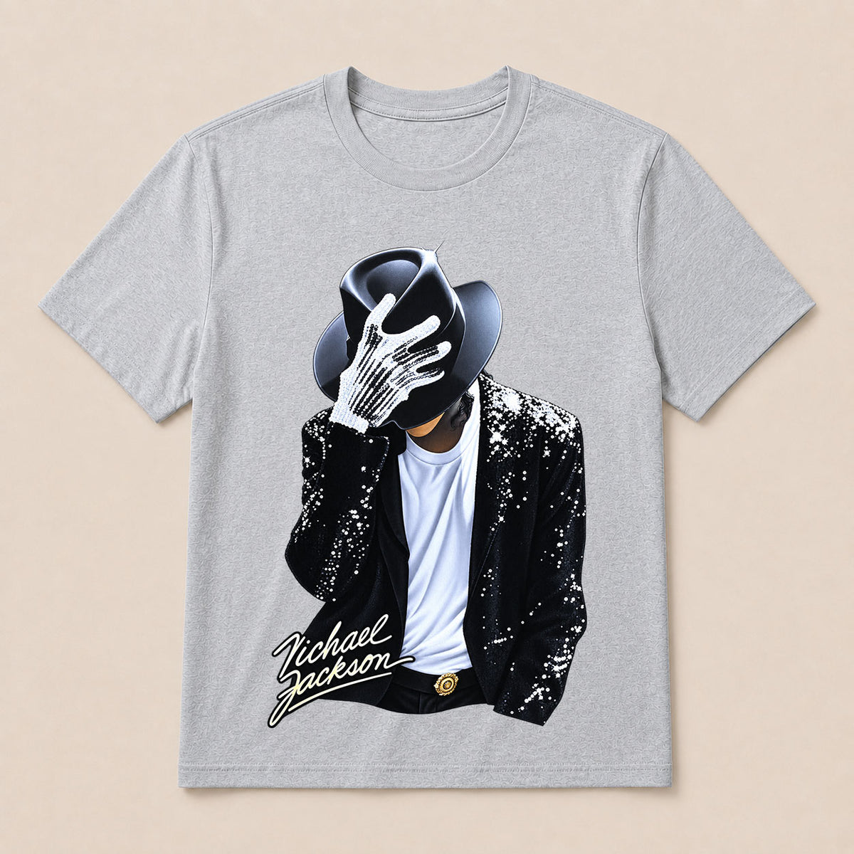 Michael Jackson Diamond Glove And Fedora Hat Print Casual T-Shirt