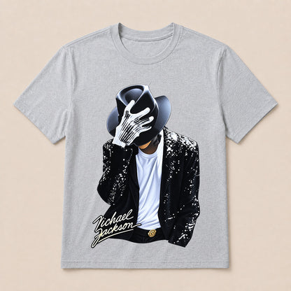 Michael Jackson Diamond Glove And Fedora Hat Print Casual T-Shirt
