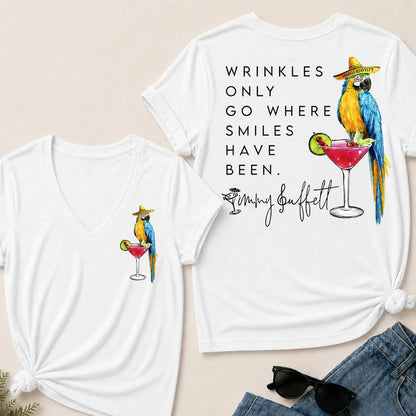 Wrinkles Only Go Where Smiles Have Been – Jimmy Buffett Tribute V-Neck T-Shirt