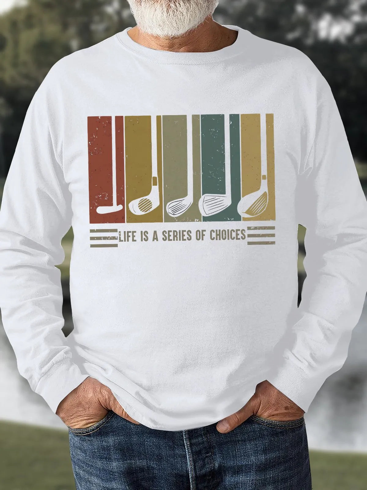 Men's Life Is Series Of Choices Funny Graphic Print Loose Vintage Sweatshirt