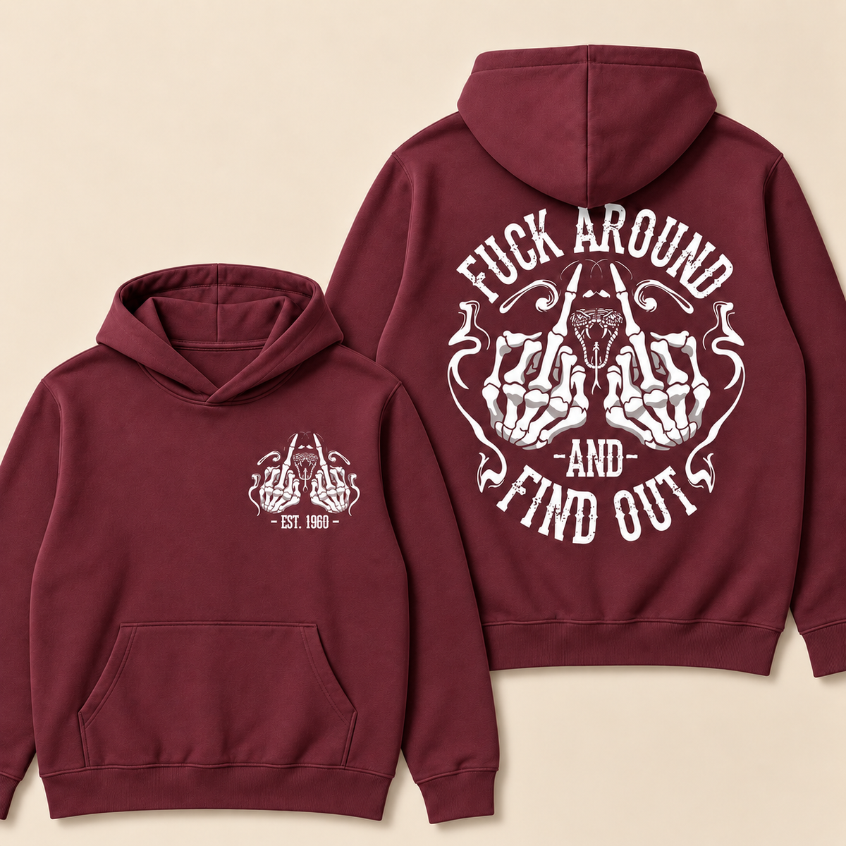 Custom EST.Year Fuck Around And Find Out Print Hoodie